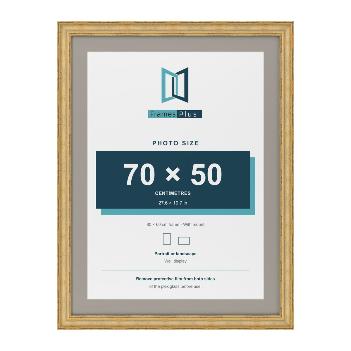 Cassis Gold 80 x 60 cm picture frame with a dawn grey mount for a 70 x 50 cm photo