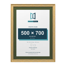 Cassis Gold 80 x 60 cm picture frame with a green mount for a 70 x 50 cm photo
