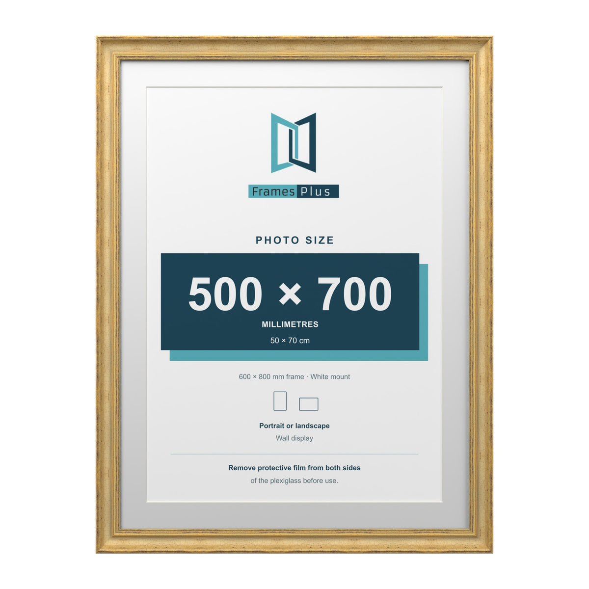 Cassis Gold 80 x 60 cm picture frame with a white mount for a 70 x 50 cm photo