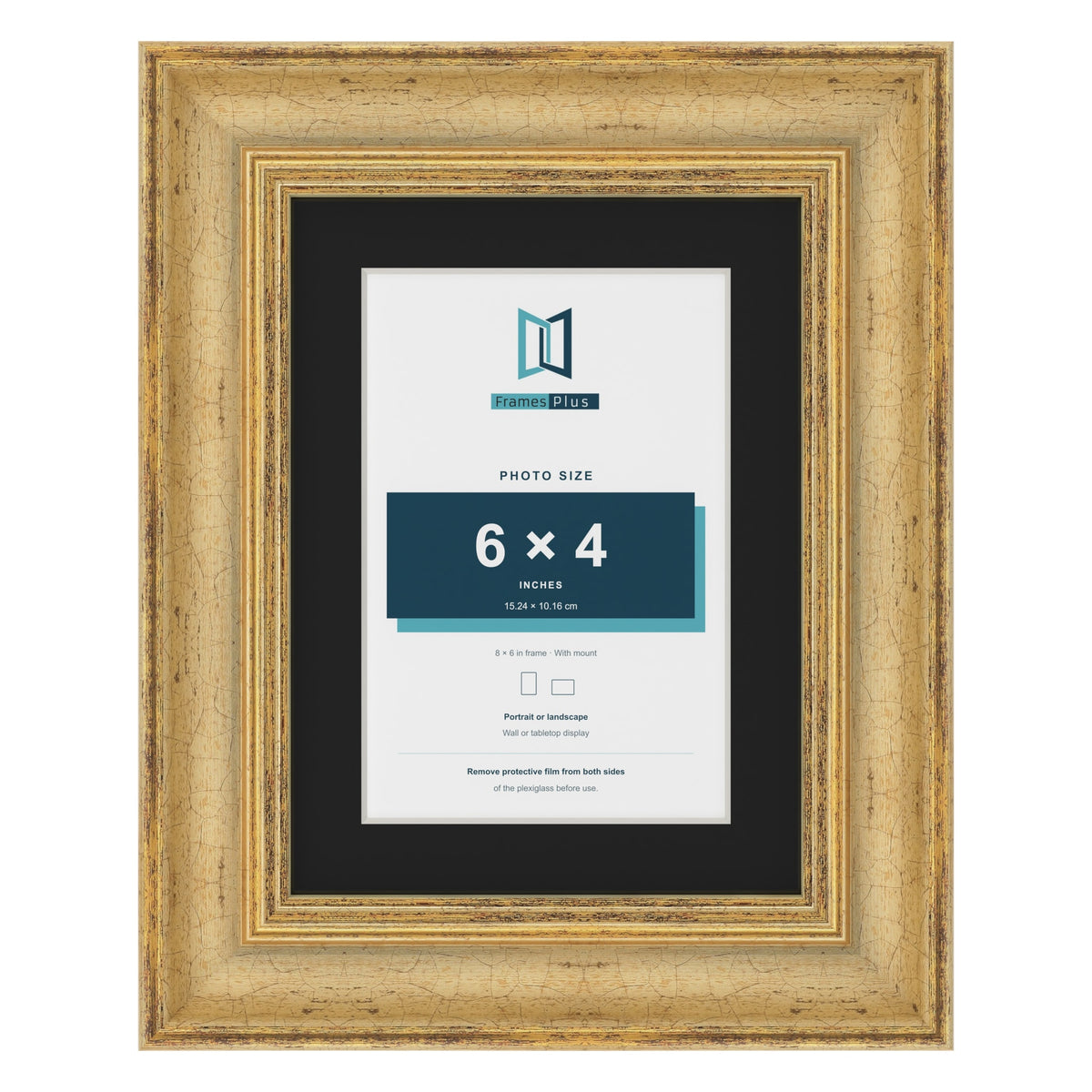 Cassis Gold 8 x 6 inch picture frame with a black mount for a 6 x 4 inch photo