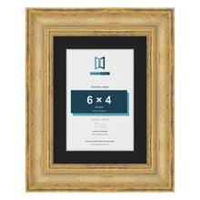 Cassis Gold 8 x 6 inch picture frame with a black mount for a 6 x 4 inch photo