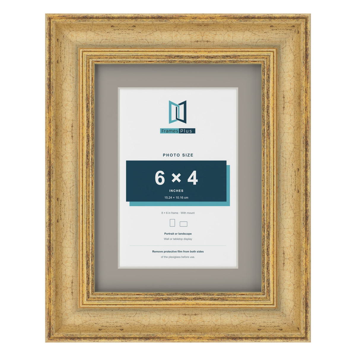 Cassis Gold 8 x 6 inch picture frame with a dawn grey mount for a 6 x 4 inch photo