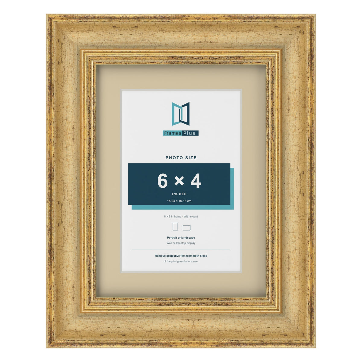 Cassis Gold 8 x 6 inch picture frame with an ivory mount for a 6 x 4 inch photo