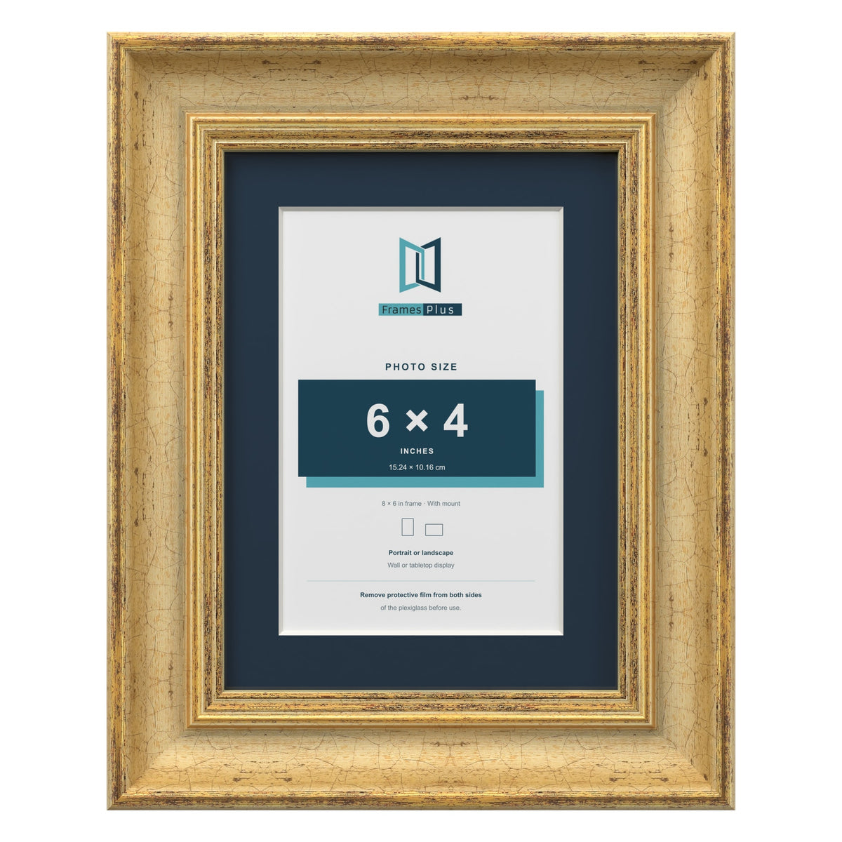 Cassis Gold 8 x 6 inch picture frame with a pacific blue mount for a 6 x 4 inch photo