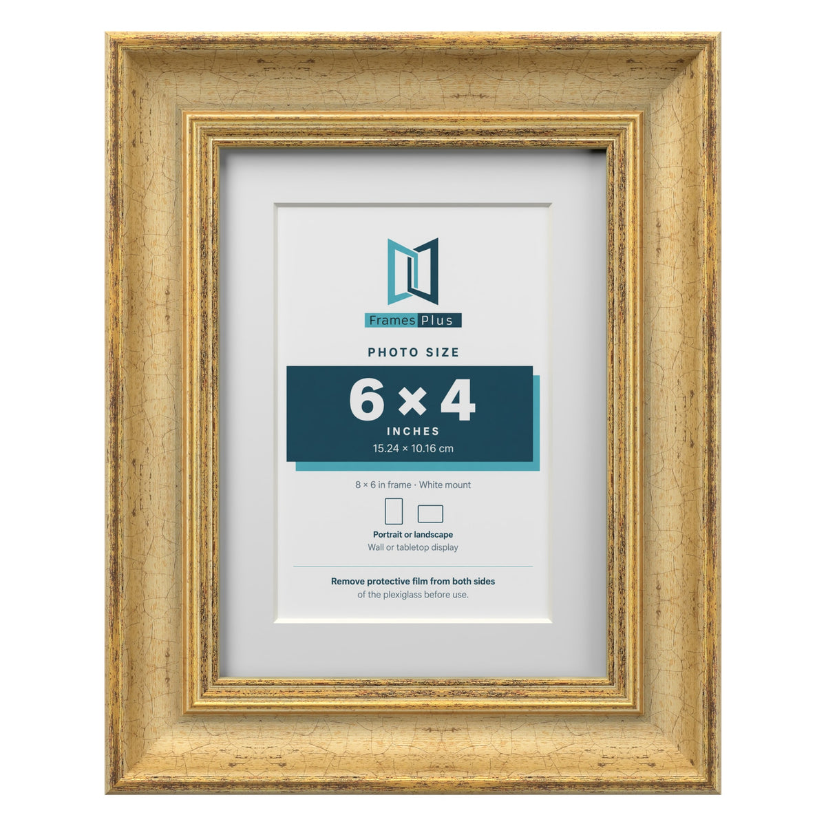 Cassis Gold 8 x 6 inch picture frame with a white mount for a 6 x 4 inch photo