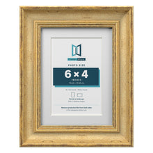 Cassis Gold 8 x 6 inch picture frame with a white mount for a 6 x 4 inch photo