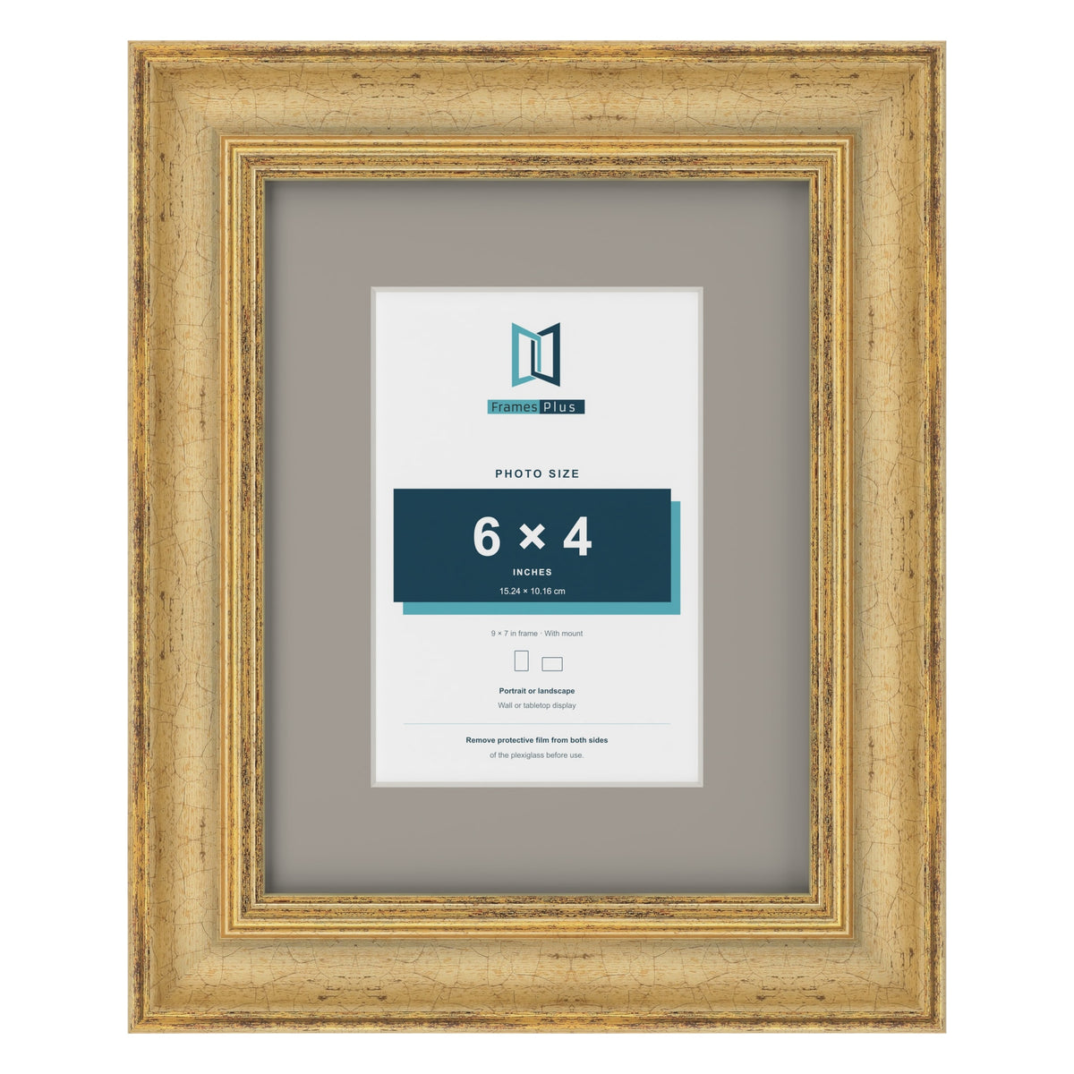 Cassis Gold 9 x 7 inch picture frame with a dawn grey mount for a 6 x 4 inch photo