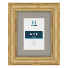 Cassis Gold 9 x 7 inch picture frame with a dawn grey mount for a 6 x 4 inch photo
