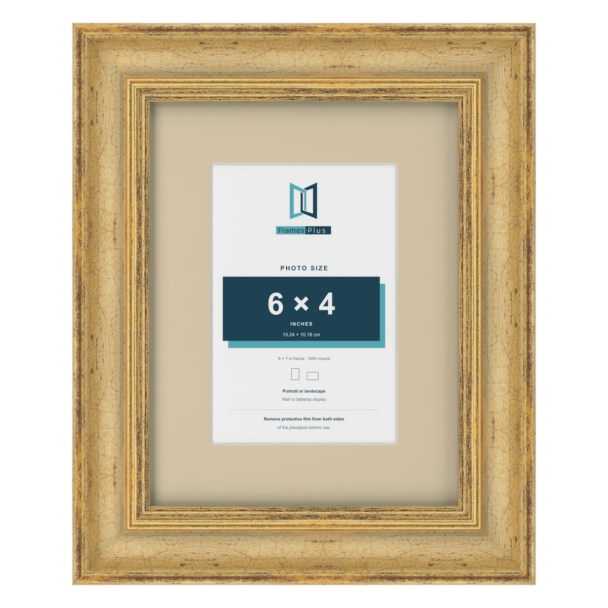 Cassis Gold 9 x 7 inch picture frame with an ivory mount for a 6 x 4 inch photo