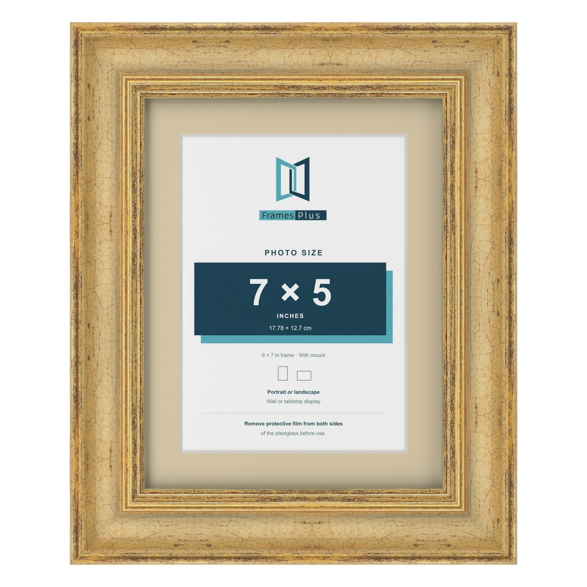 Cassis Gold 9 x 7 inch picture frame with an ivory mount for a 7 x 5 inch photo
