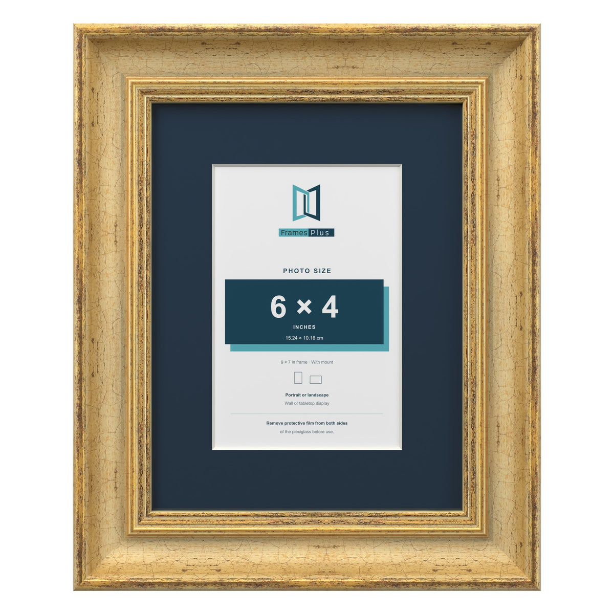 Cassis Gold 9 x 7 inch picture frame with a pacific blue mount for a 6 x 4 inch photo