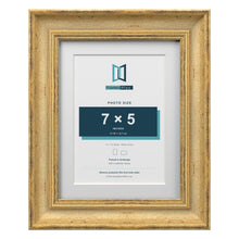 Cassis Gold 9 x 7 inch picture frame with a white mount for a 7 x 5 inch photo