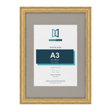 Cassis Gold A2 picture frame with a dawn grey mount for an A3 photo