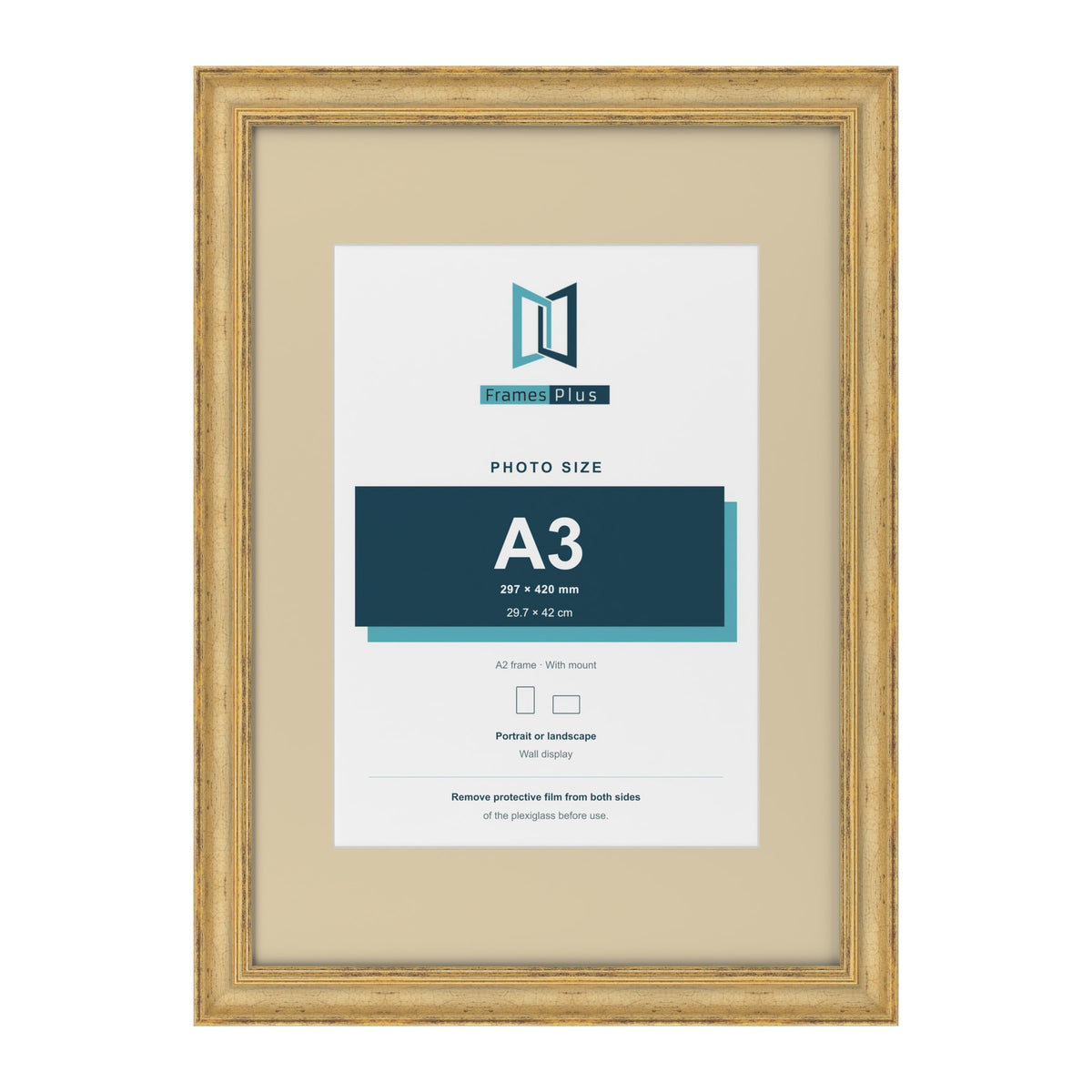 Cassis Gold A2 picture frame with an ivory mount for an A3 photo