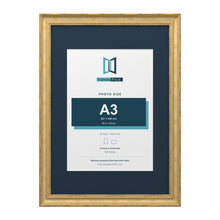 Cassis Gold A2 picture frame with a pacific blue mount for an A3 photo