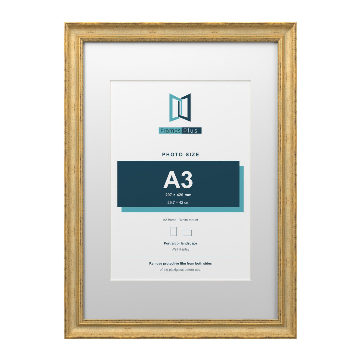 Cassis Gold A2 picture frame with a white mount for an A3 photo