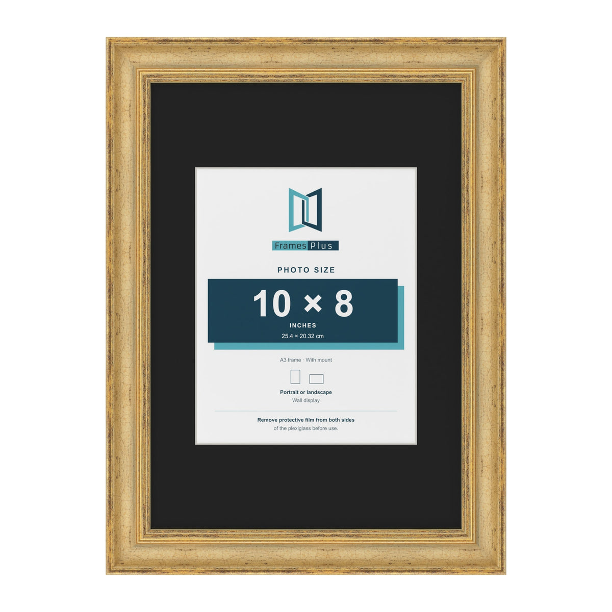 Cassis Gold A3 picture frame with a black mount for a 10 x 8 inch photo