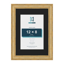 Cassis Gold A3 picture frame with a black mount for a 12 x 8 inch photo