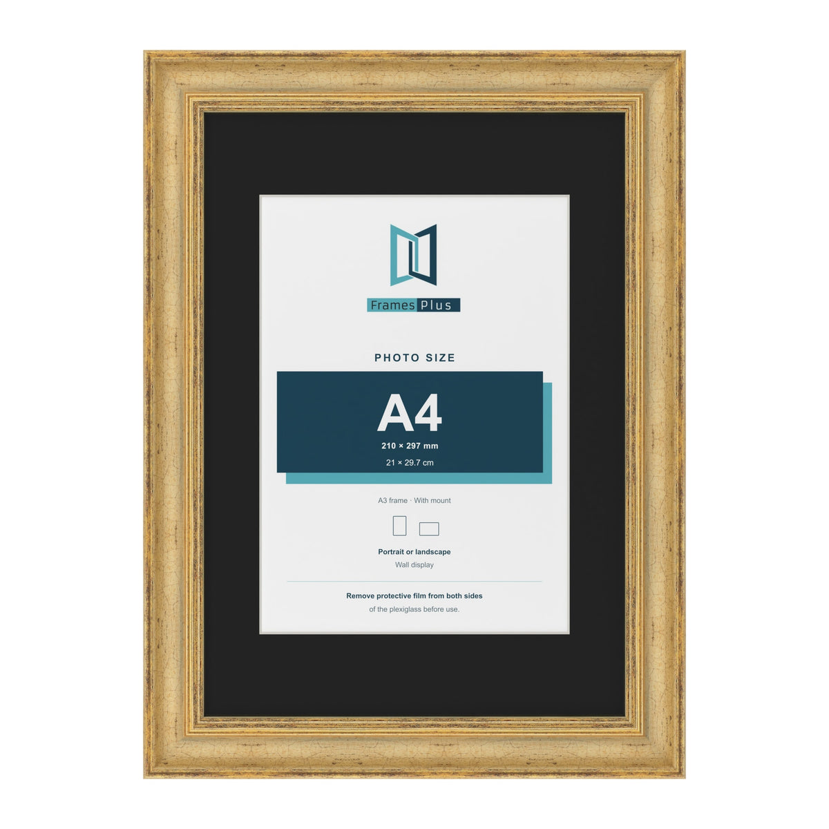 Cassis Gold A3 picture frame with a black mount for an A4 photo