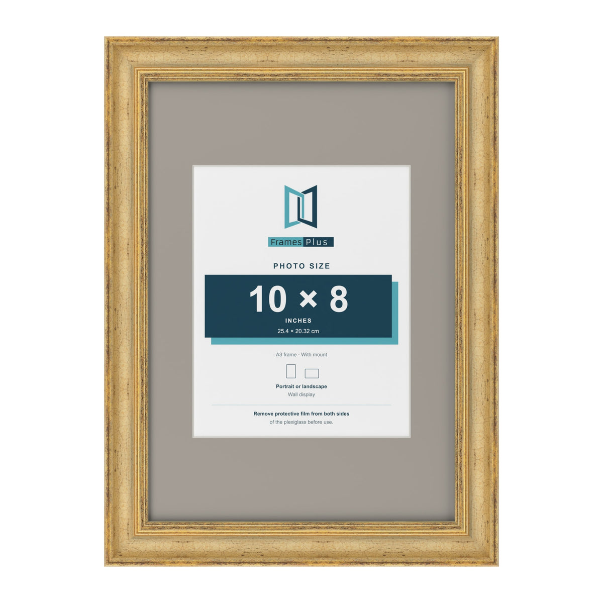 Cassis Gold A3 picture frame with a dawn grey mount for a 10 x 8 inch photo