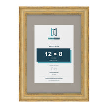 Cassis Gold A3 picture frame with a dawn grey mount for a 12 x 8 inch photo