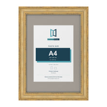 Cassis Gold A3 picture frame with a dawn grey mount for an A4 photo