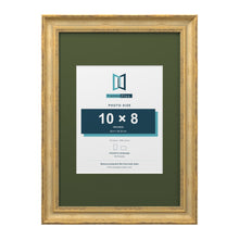 Cassis Gold A3 picture frame with a green mount for a 10 x 8 inch photo