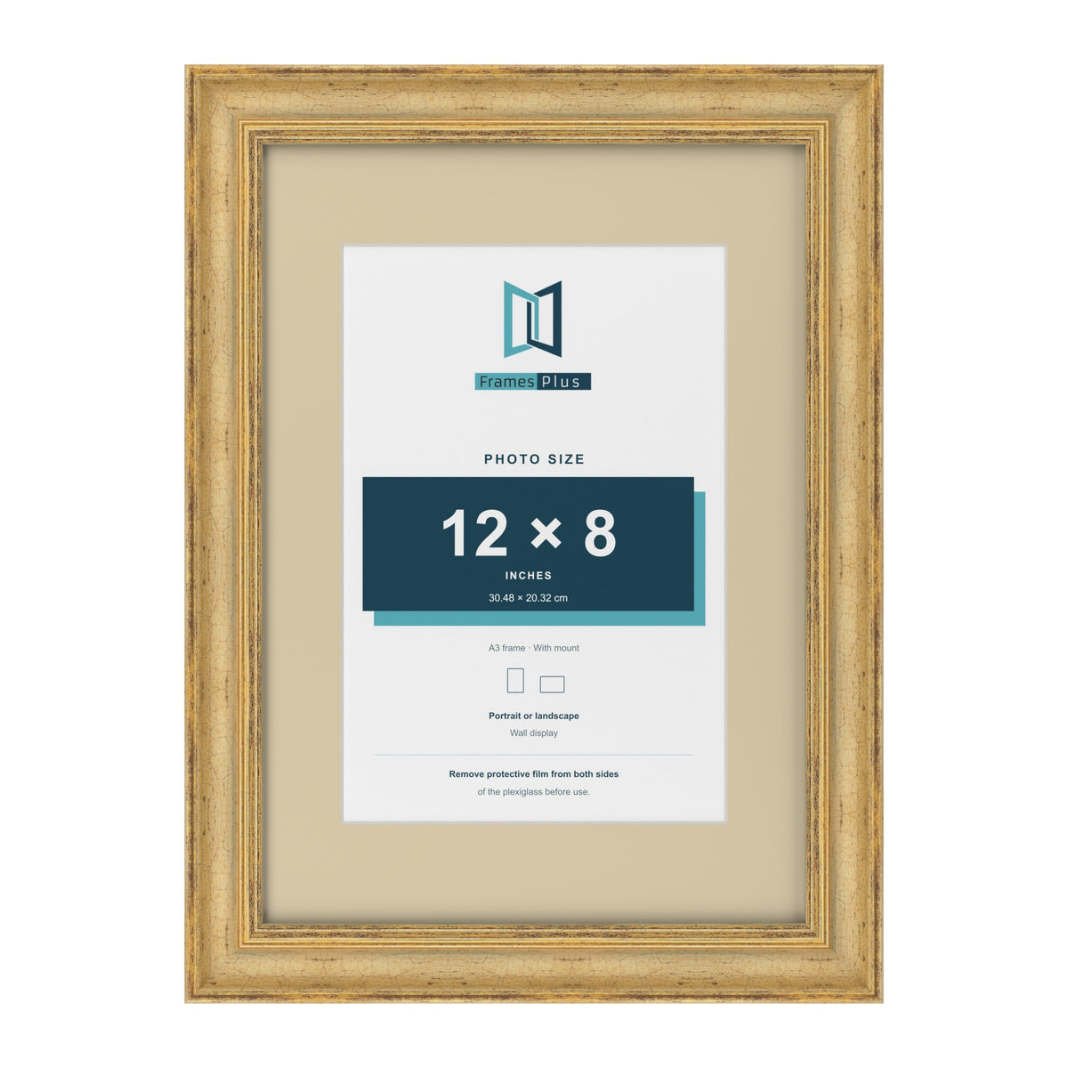 Cassis Gold A3 picture frame with an ivory mount for a 12 x 8 inch photo