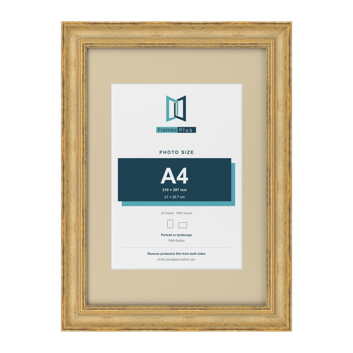 Cassis Gold A3 picture frame with an ivory mount for an A4 photo