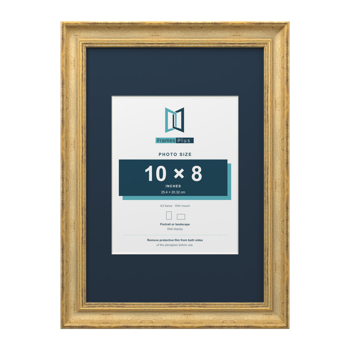 Cassis Gold A3 picture frame with a pacific blue mount for a 10 x 8 inch photo
