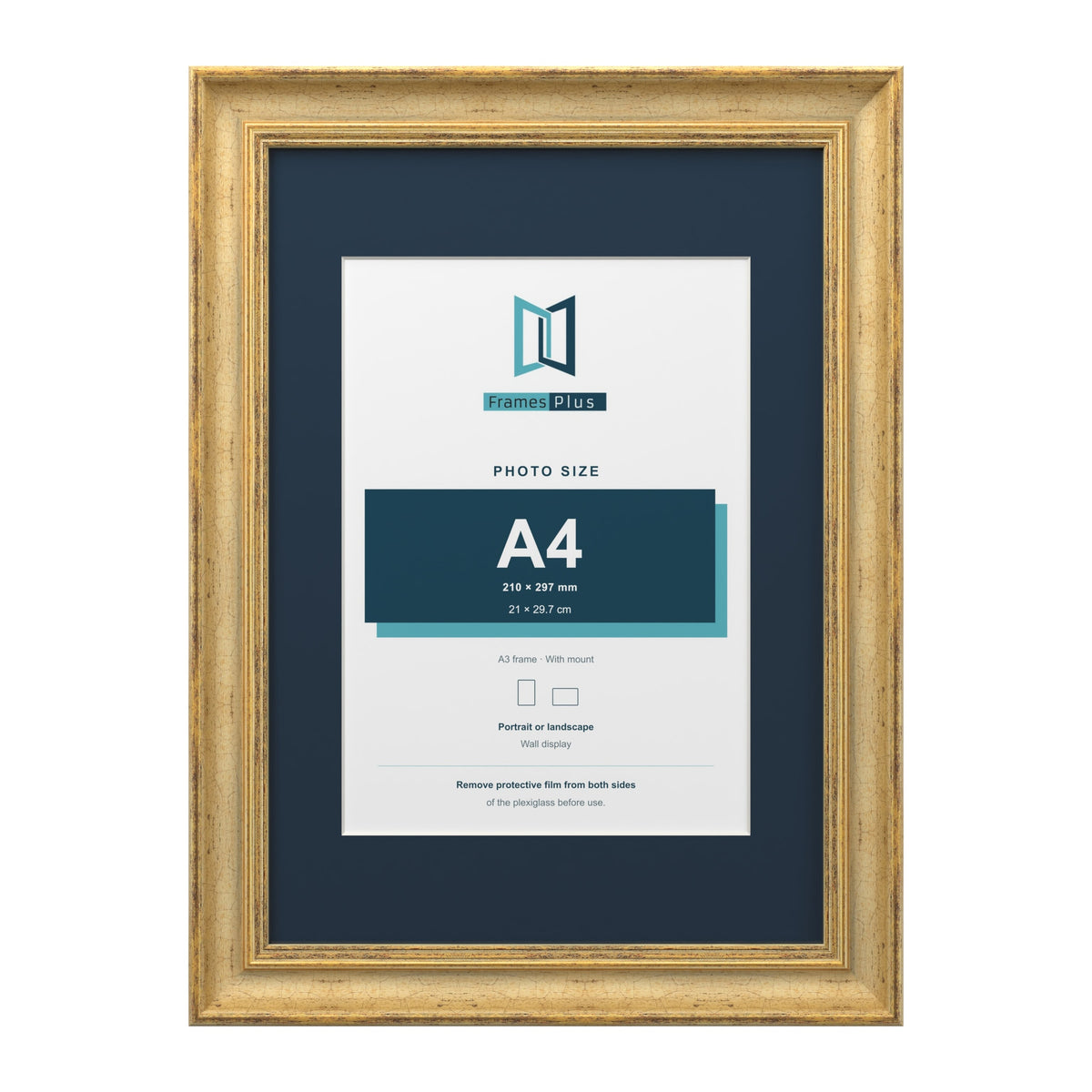 Cassis Gold A3 picture frame with a pacific blue mount for an A4 photo