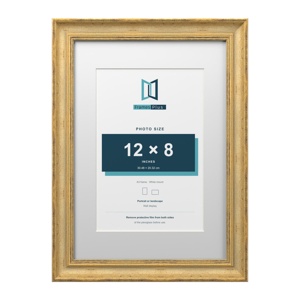 Cassis Gold A3 picture frame with a white mount for a 12 x 8 inch photo