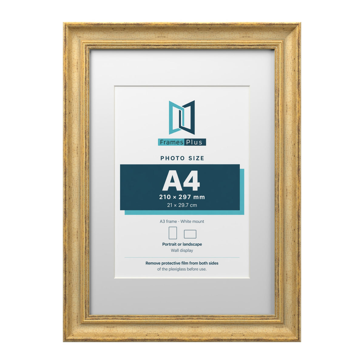 Cassis Gold A3 picture frame with a white mount for an A4 photo