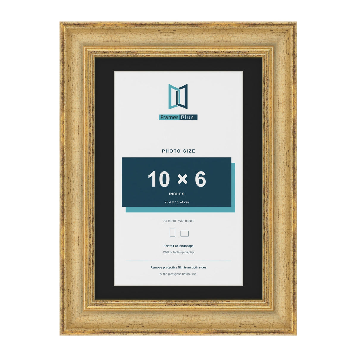 Cassis Gold A4 picture frame with a black mount for a 10 x 6 inch photo