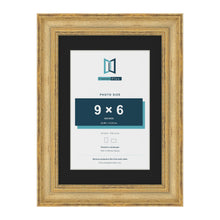 Cassis Gold A4 picture frame with a black mount for a 9 x 6 inch photo
