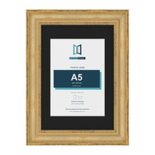 Cassis Gold A4 picture frame with a black mount for an A5 photo