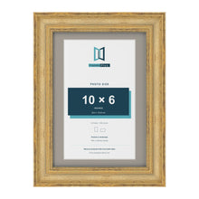 Cassis Gold A4 picture frame with a dawn grey mount for a 10 x 6 inch photo