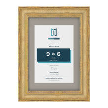 Cassis Gold A4 picture frame with a dawn grey mount for a 9 x 6 inch photo