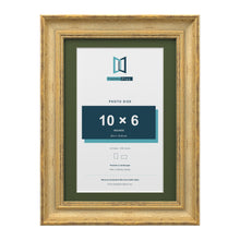 Cassis Gold A4 picture frame with a green mount for a 10 x 6 inch photo
