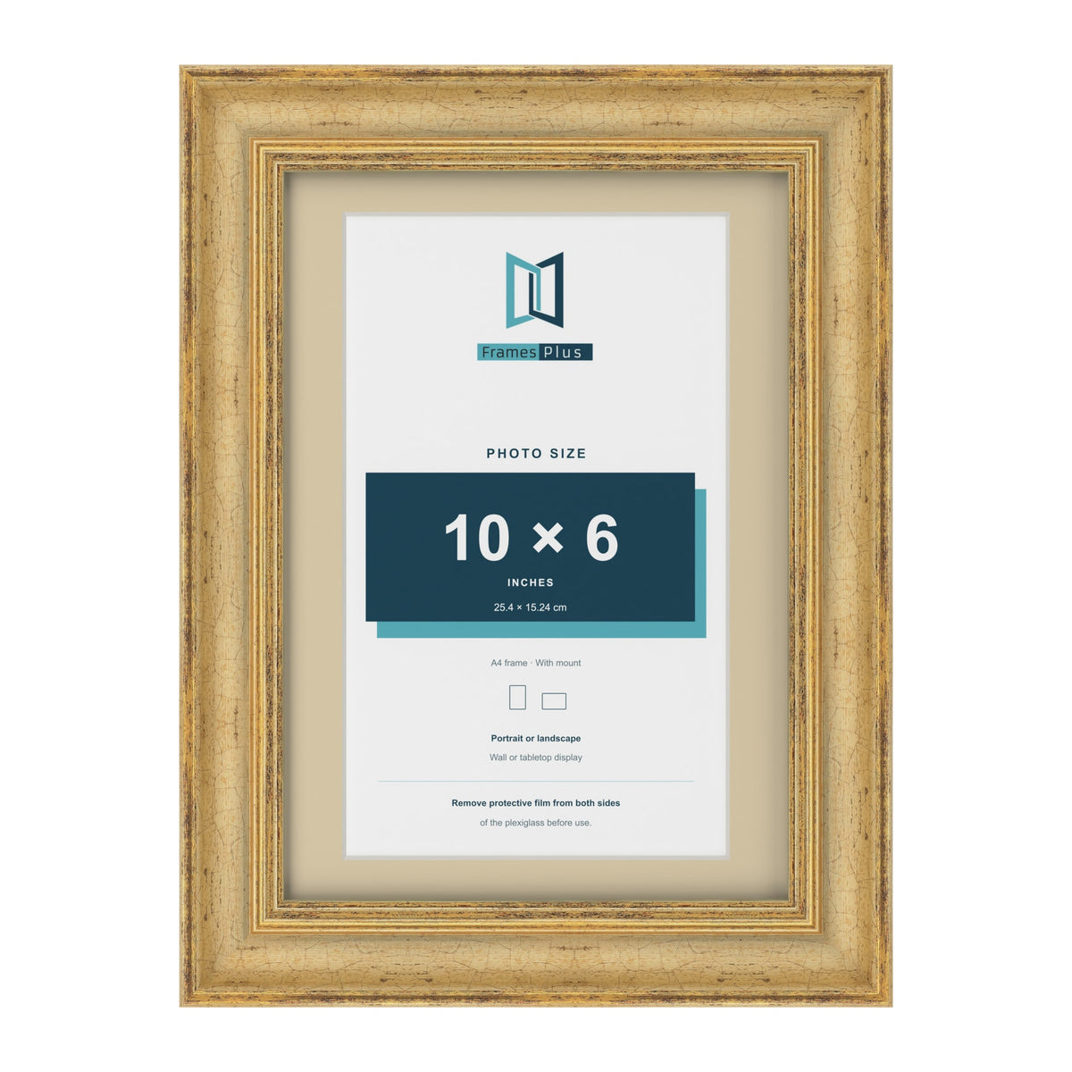 Cassis Gold A4 picture frame with an ivory mount for a 10 x 6 inch photo