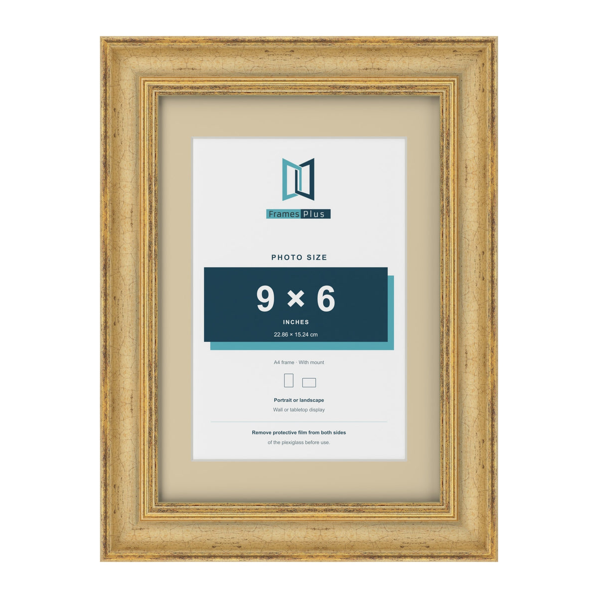 Cassis Gold A4 picture frame with an ivory mount for a 9 x 6 inch photo