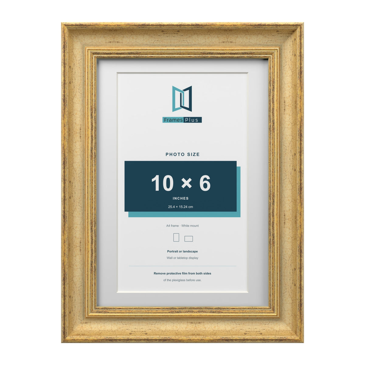 Cassis Gold A4 picture frame with a white mount for a 10 x 6 inch photo