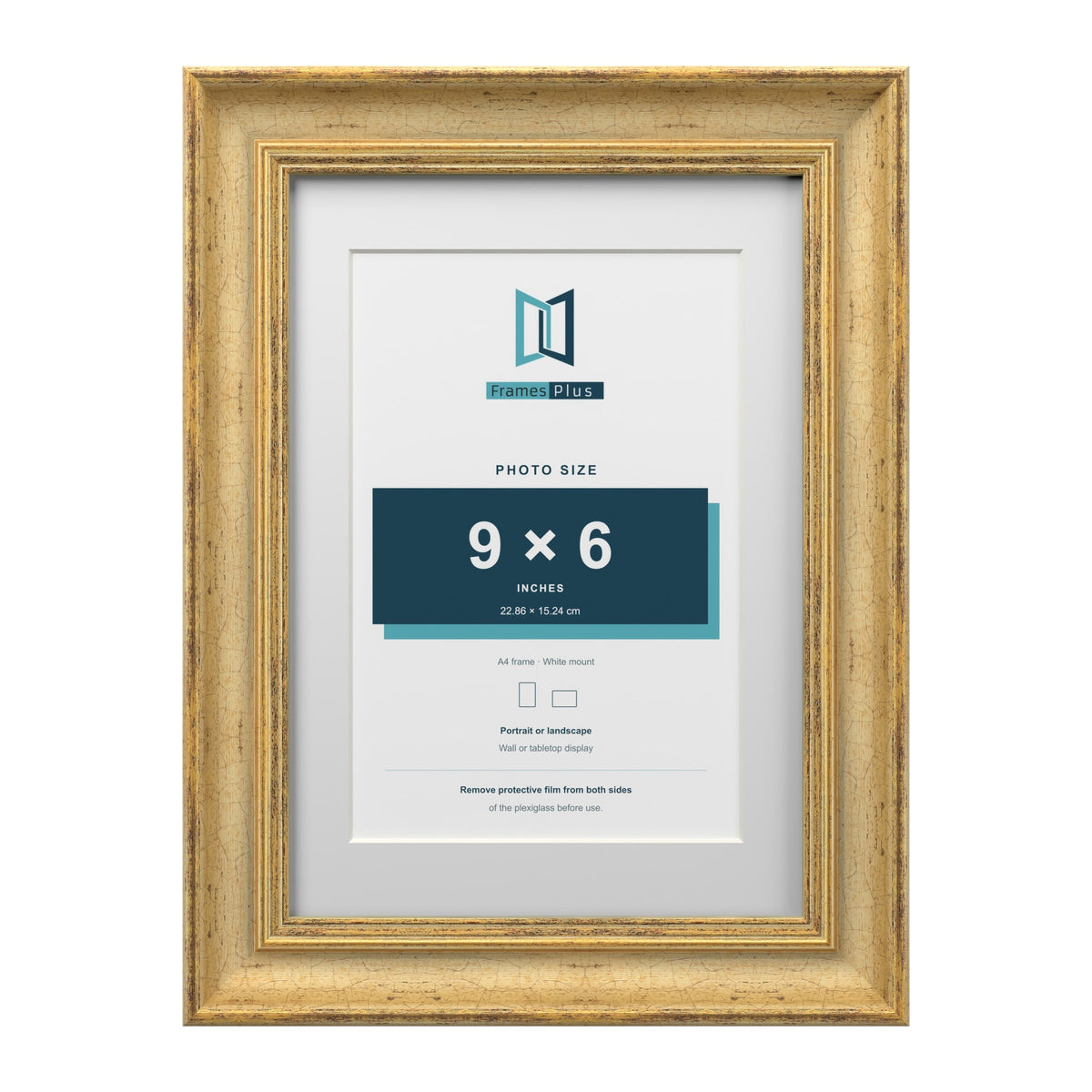 Cassis Gold A4 picture frame with a white mount for a 9 x 6 inch photo