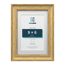 Cassis Gold A4 picture frame with a white mount for a 9 x 6 inch photo