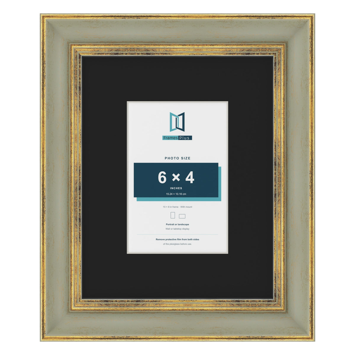 Cassis Green 10 x 8 inch picture frame with a black mount for a 6 x 4 inch photo