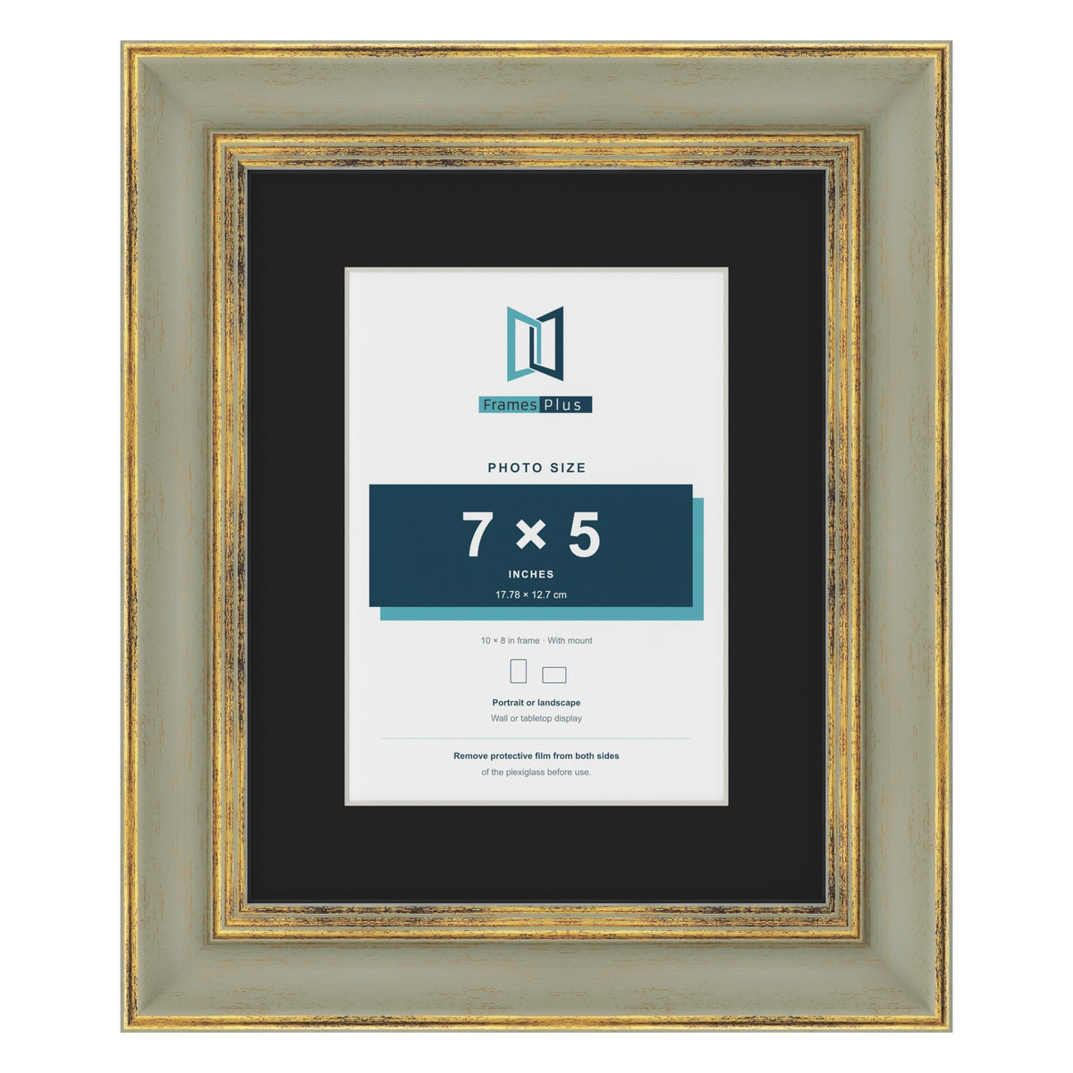 Cassis Green 10 x 8 inch picture frame with a black mount for a 7 x 5 inch photo