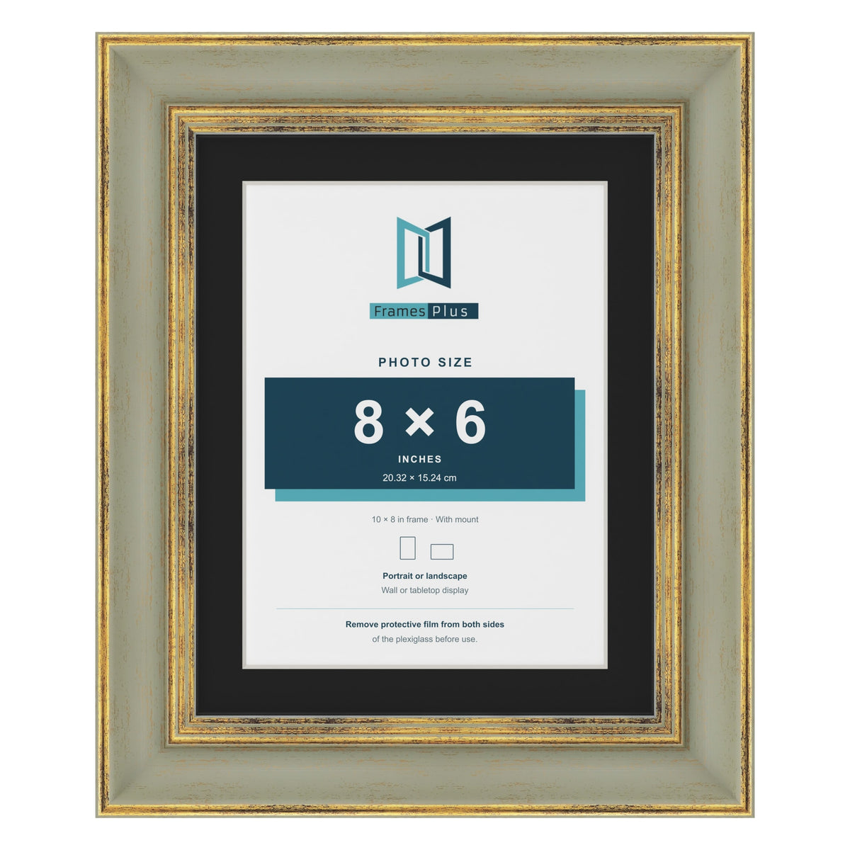 Cassis Green 10 x 8 inch picture frame with a black mount for an 8 x 6 inch photo