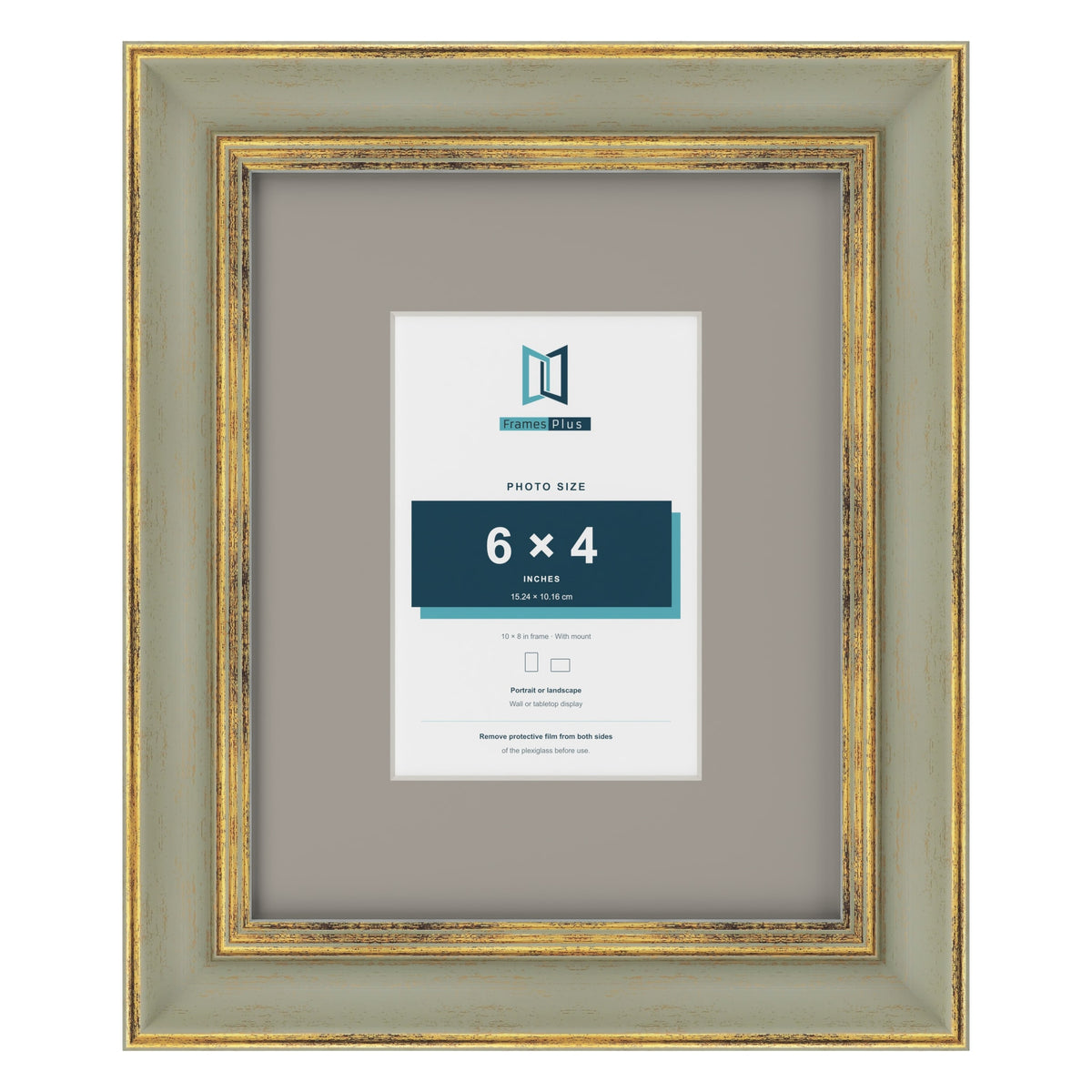 Cassis Green 10 x 8 inch picture frame with a dawn grey mount for a 6 x 4 inch photo