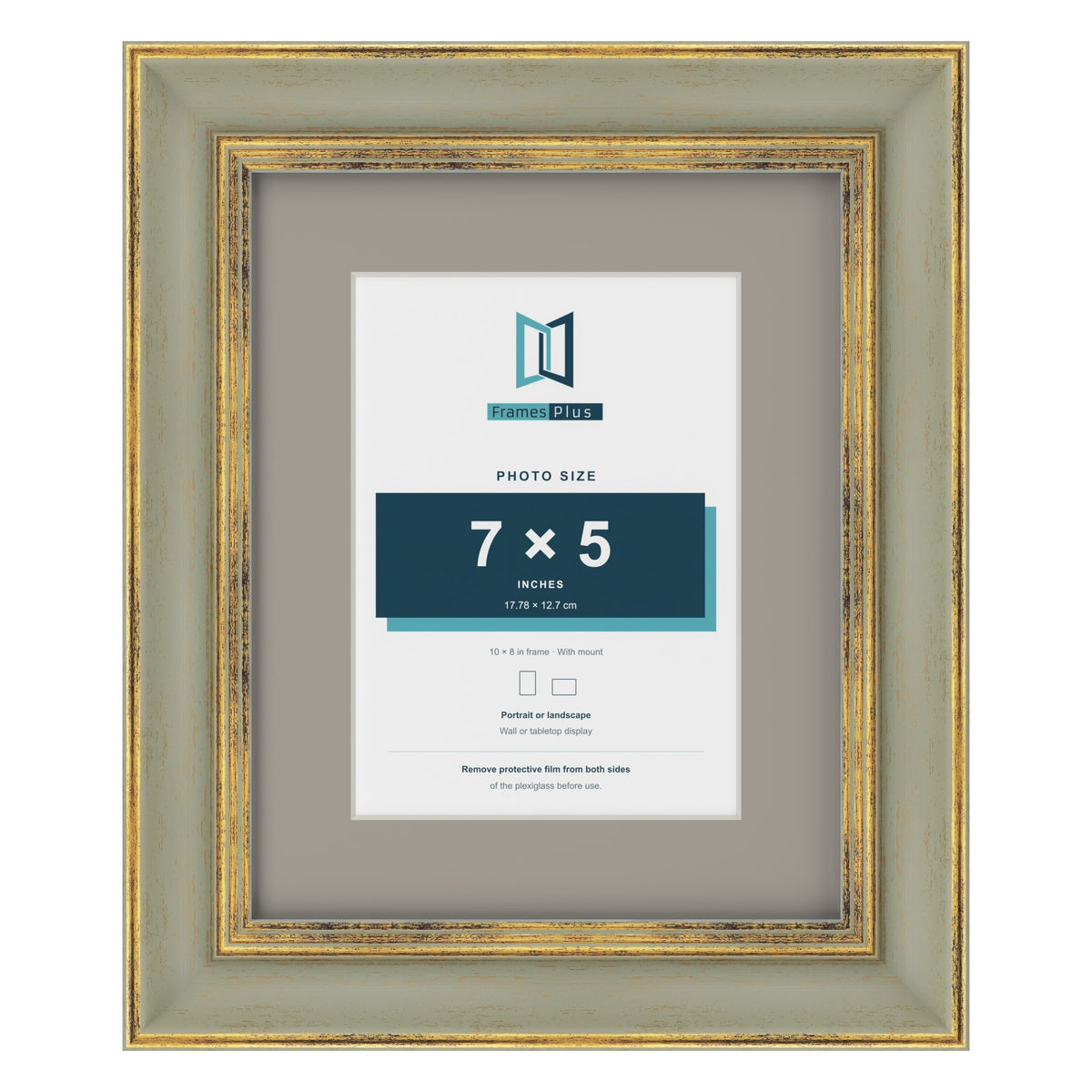 Cassis Green 10 x 8 inch picture frame with a dawn grey mount for a 7 x 5 inch photo