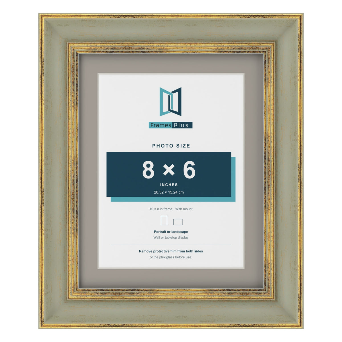 Cassis Green 10 x 8 inch picture frame with a dawn grey mount for an 8 x 6 inch photo